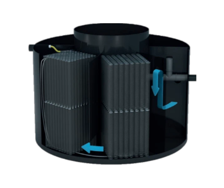 Genomskärning av ett Ecobox minireningsverk med biomoduler
